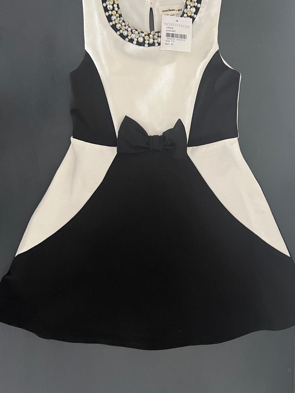 Monteau Black and White Girls' Sleeveless Jewel Neck Party Dress